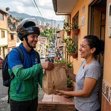 Repartidor local entregando pedidos de ofertas diarias en Cartagena